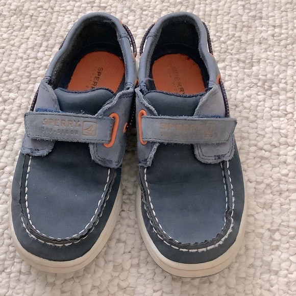 Sperry Topsider Boys Loafers Velcro Dress Shoes Blue Orange White 11.5 - Picture 1 of 6
